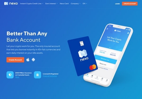 Страница входа на сайт Nexo