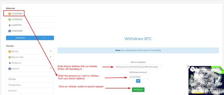 Указать адрес, который связан с faucetpay