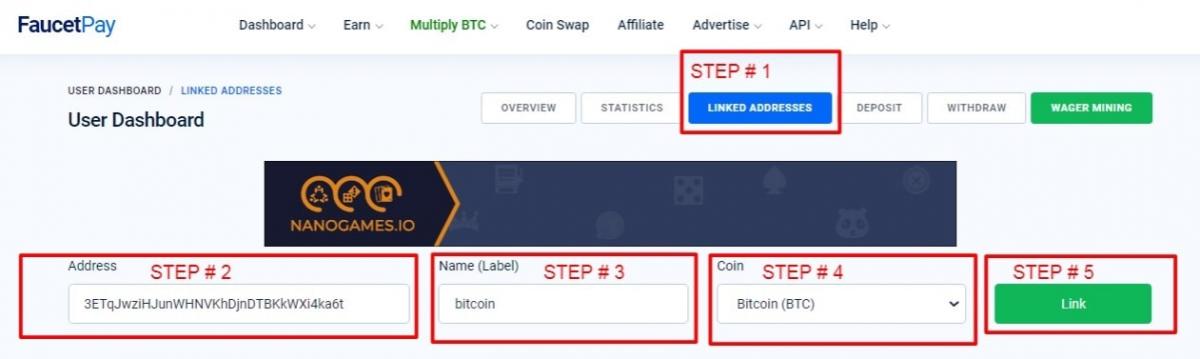 привязываем биткоин адрес к faucetpay